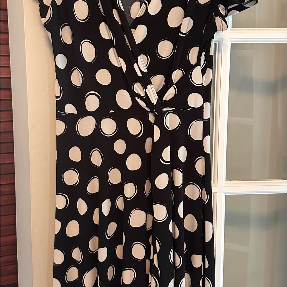 Perceptions Black And White Circle Print Midi Dre… - image 1